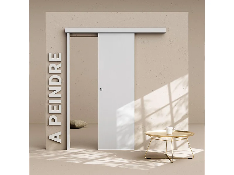 Porte Coulissante avec Rail - Prépeinte Plane 63 cm - Avec butée