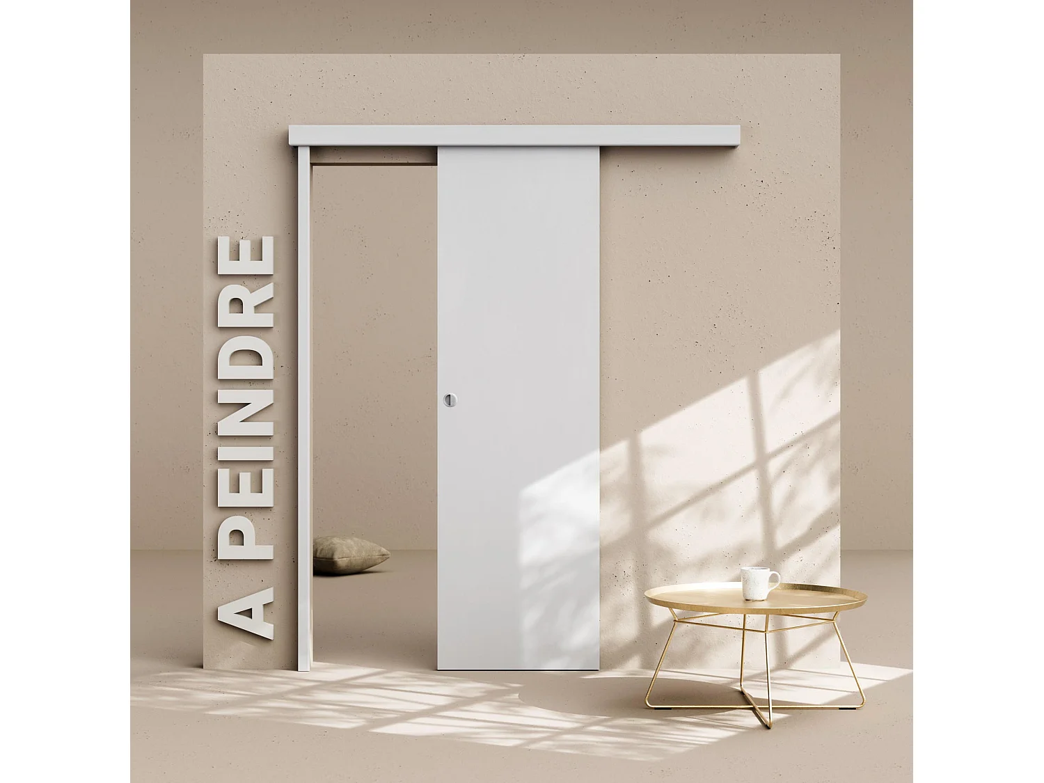 Porte Coulissante avec Rail - Prépeinte Plane 63 cm - Avec butée