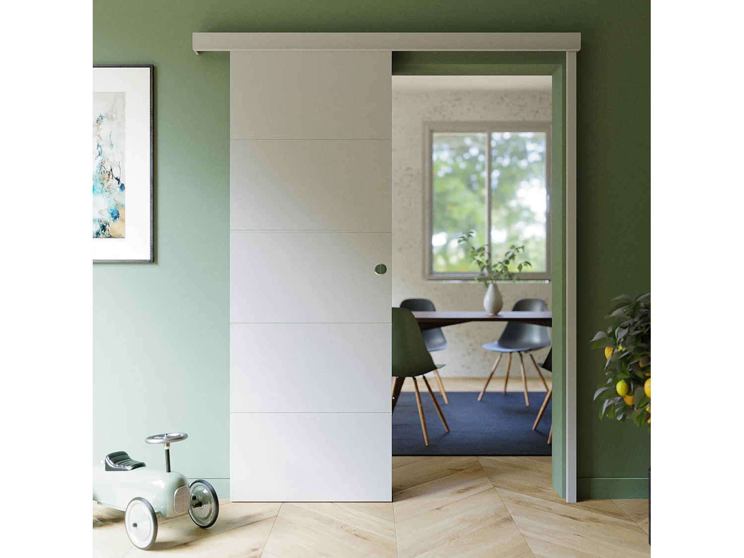 Porte Coulissante avec Rail - Prépeinte Ligne 73 cm - Avec butée