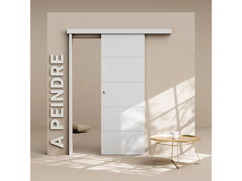 Porte Coulissante avec Rail - Prépeinte Ligne 73 cm - Avec butée