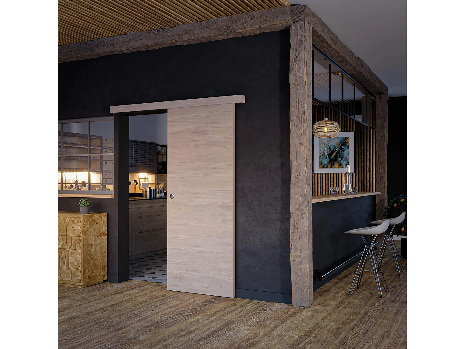 Porte Coulissante avec Rail - Denver 83 cm - Sans butée