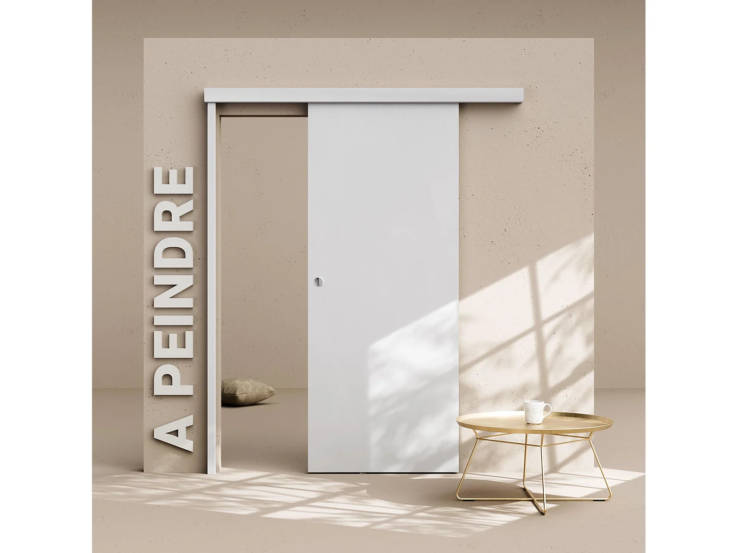 Porte Coulissante avec Rail - Prépeinte Plane 83 cm - Avec butée