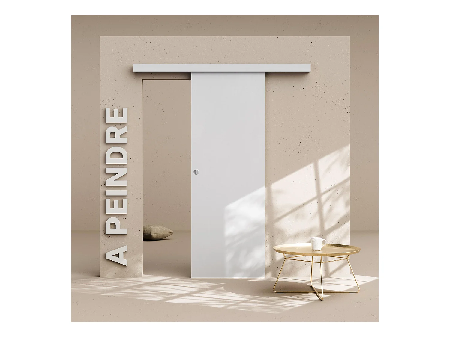Porte Coulissante avec Rail - Prépeinte Plane 73 cm - Sans butée