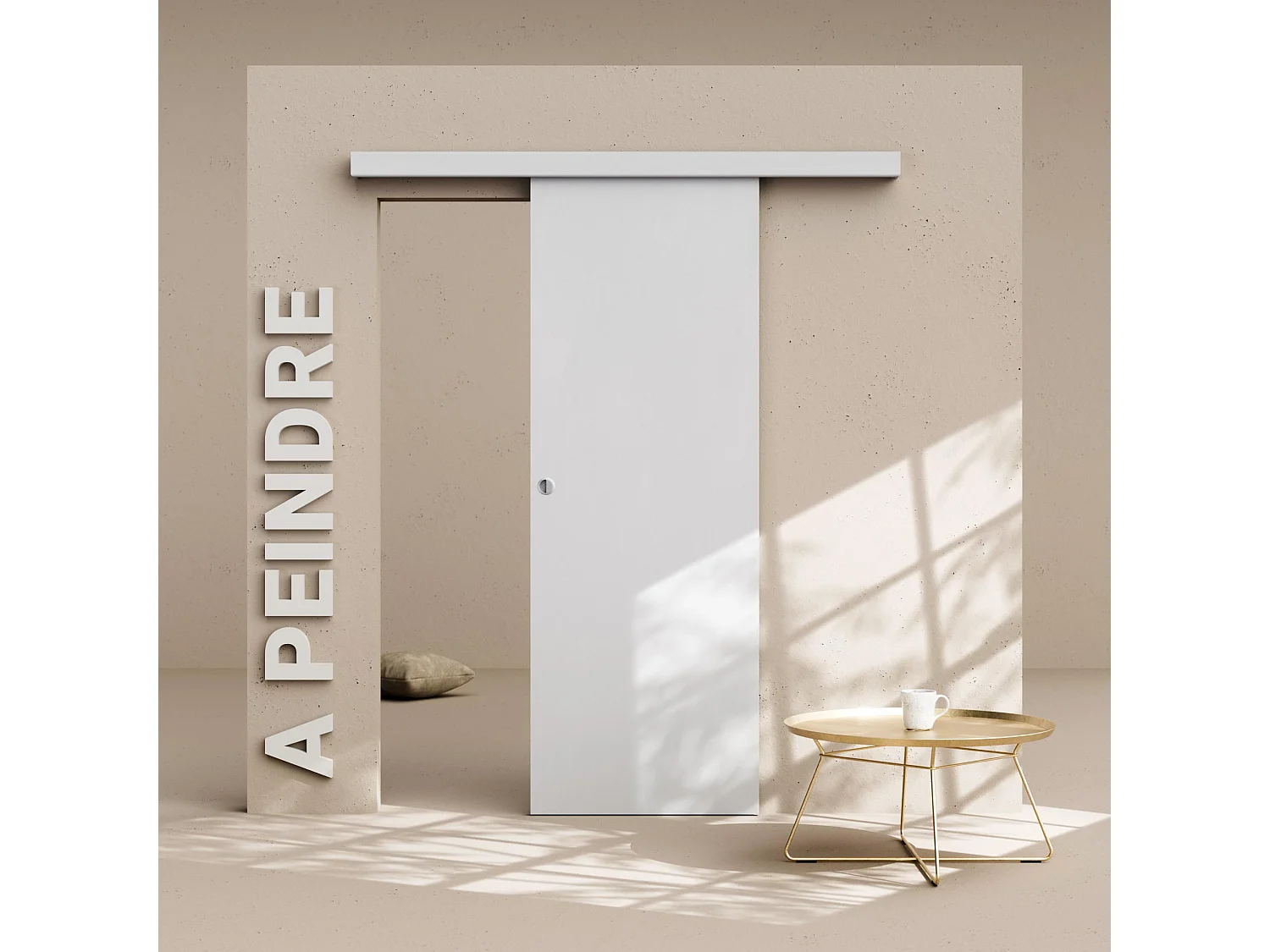 Porte Coulissante avec Rail - Prépeinte Plane 73 cm - Sans butée