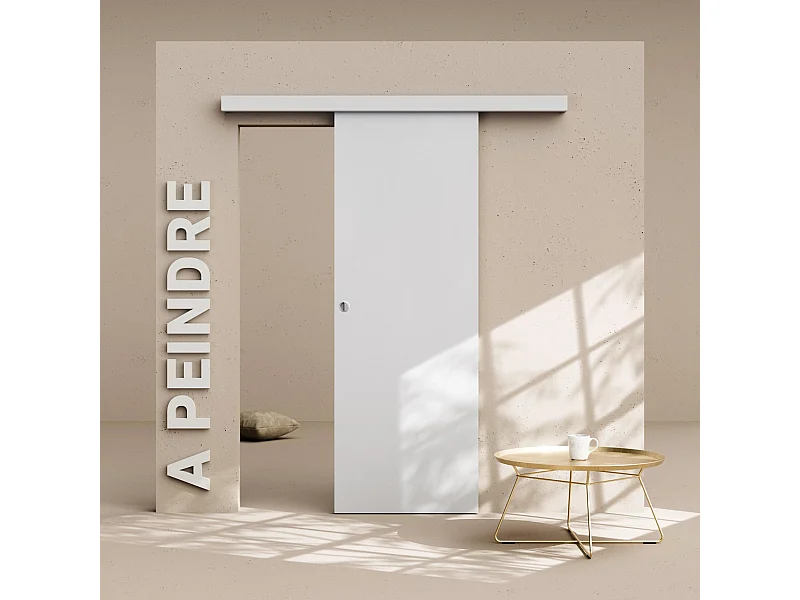Porte Coulissante avec Rail - Prépeinte Plane 73 cm - Sans butée