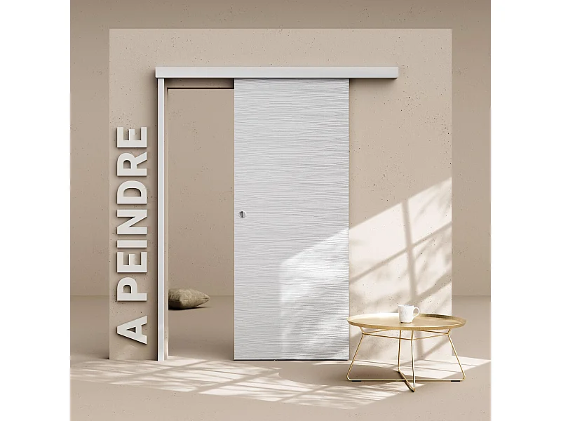 Porte Coulissante avec Rail - Prépeinte Mayotte 83 cm - Avec butée