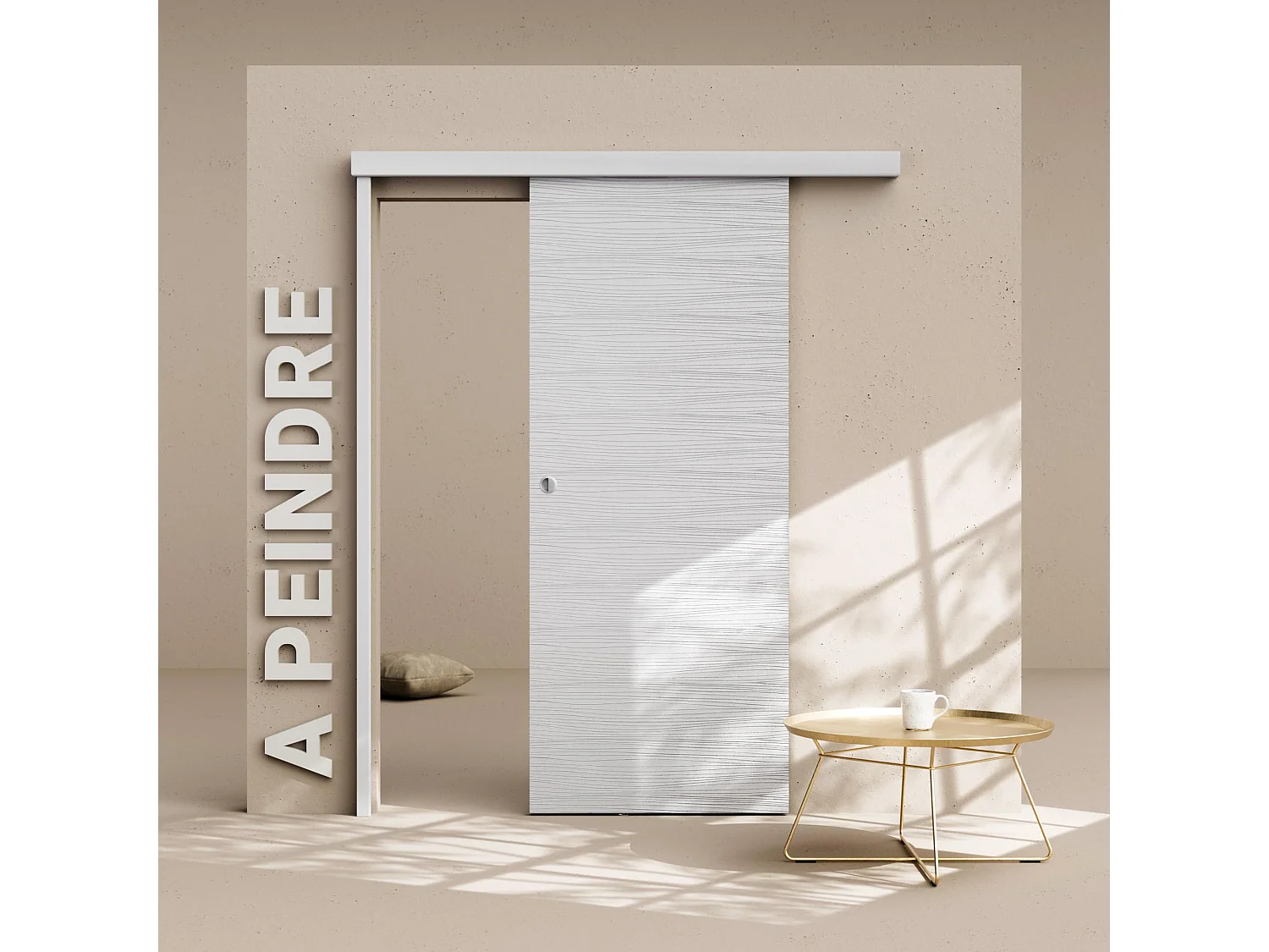 Porte Coulissante avec Rail - Prépeinte Mayotte 83 cm - Avec butée