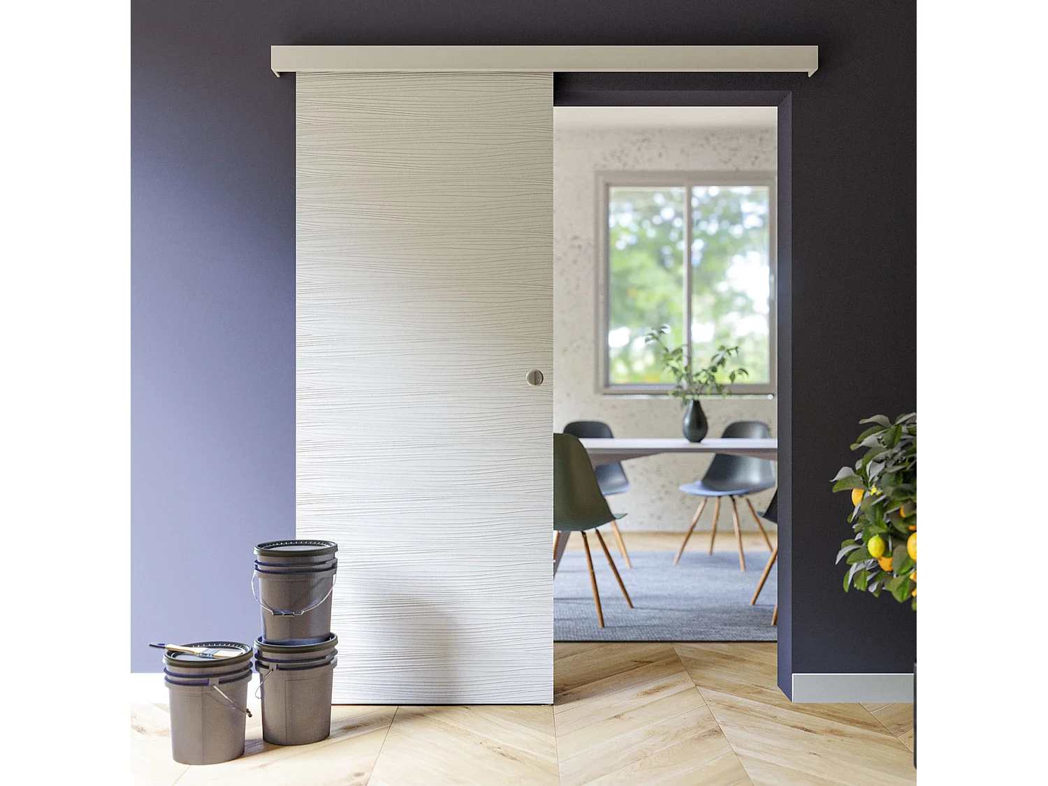 Porte Coulissante avec Rail - Prépeinte Mayotte 83 cm - Sans butée