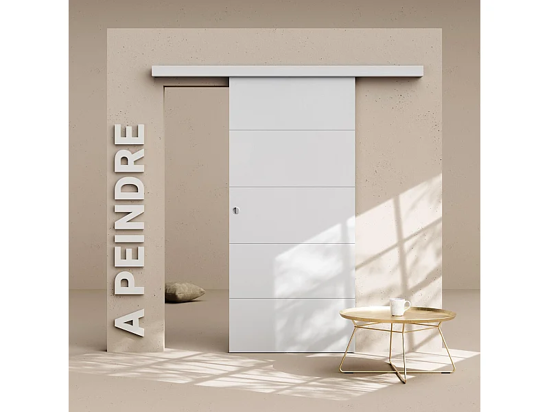 Porte Coulissante avec Rail - Prépeinte Ligne 93 cm - Sans butée