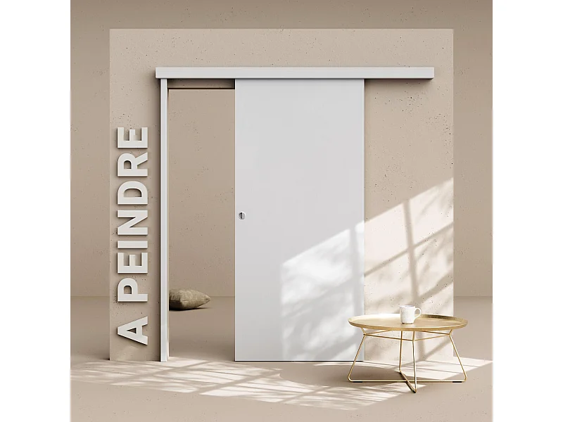 Porte Coulissante avec Rail - Prépeinte Plane 93 cm - Avec butée