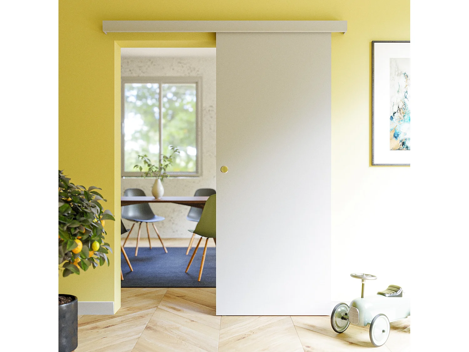 Porte Coulissante Seule - Prépeinte Plane 83 cm