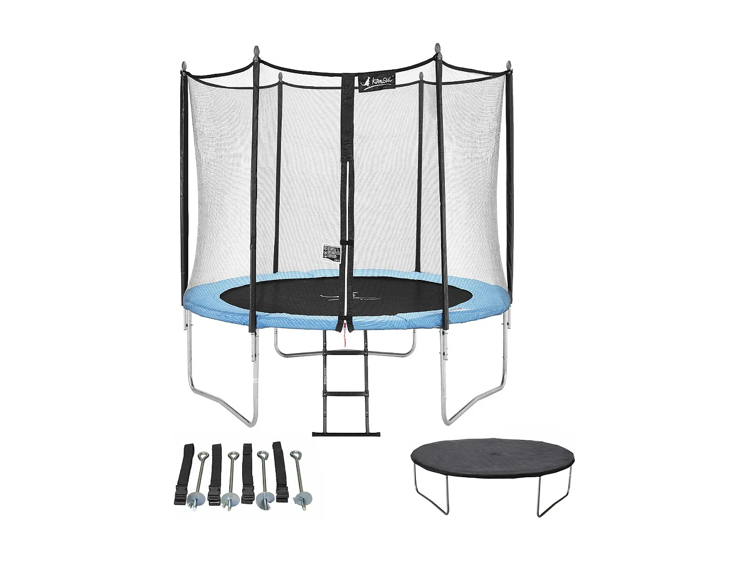 Kangui - Trampoline de jardin 305 cm+ filet de sécurité+ échelle+ bâche+ kit d'ancrage | Normes EU | Montage facile