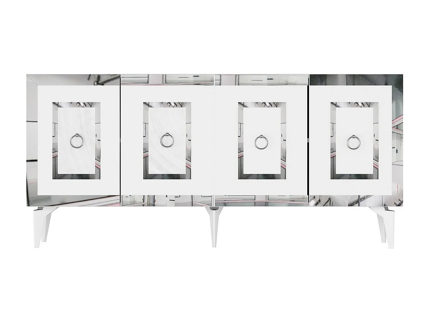 Aparador – 150 x 40 x 79 cm – Branco e Prateado – Painel de Partículas Revestido em Melamina