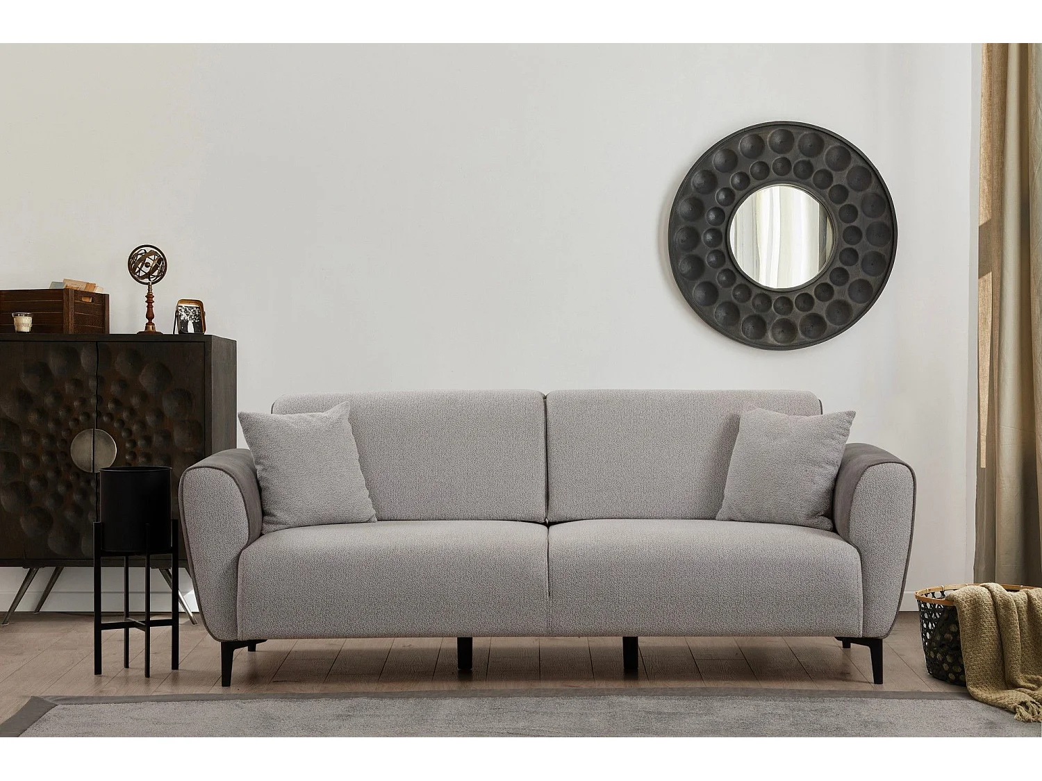 Canapé convertible 3 places Style Néo-rétro Softy Tissu bouclette et Effet simili en Velours Gris