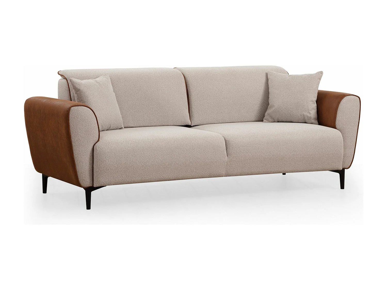 Canapé convertible 3 places Style Néo-rétro Softy Tissu bouclette Beige et Effet simili en Velours Brun