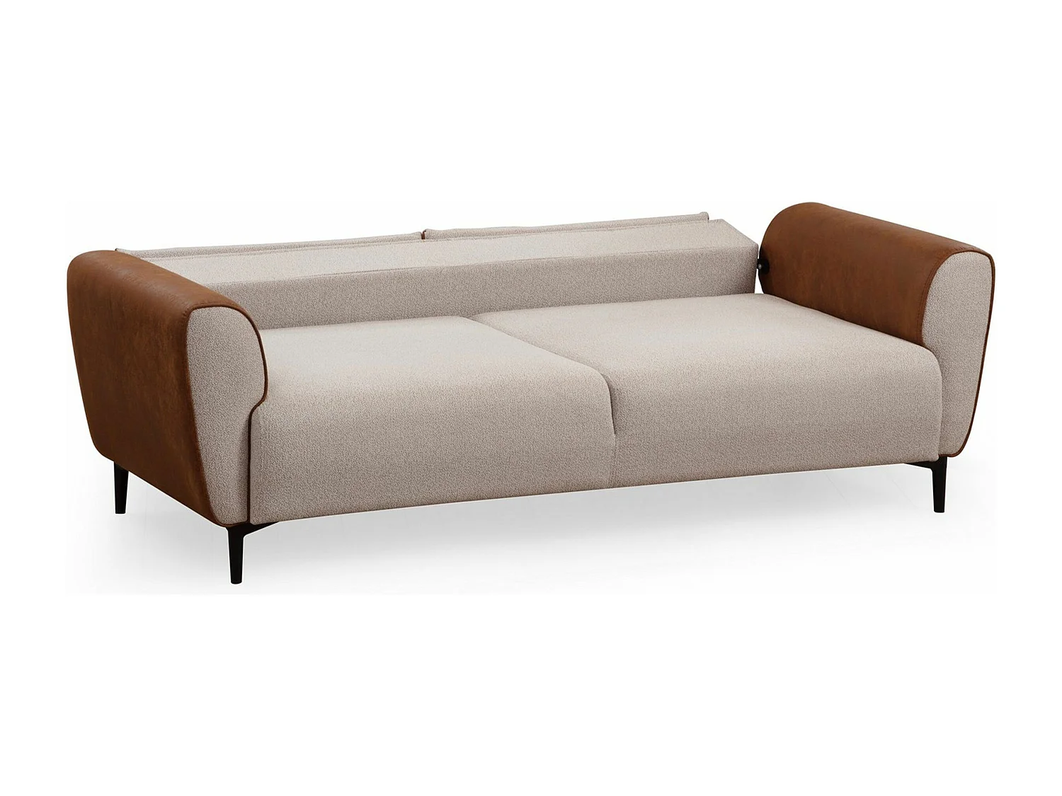 Canapé convertible 3 places Style Néo-rétro Softy Tissu bouclette Beige et Effet simili en Velours Brun