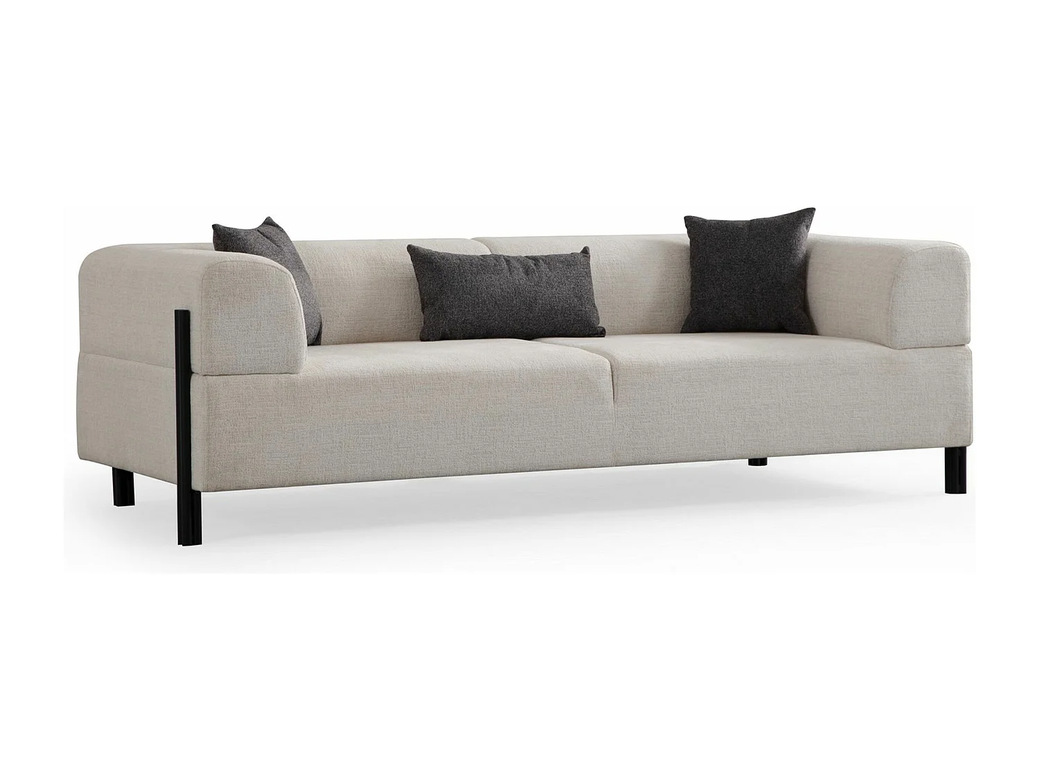 Canapé moderne 3 places Capertio Tissu Blanc et Métal Noir