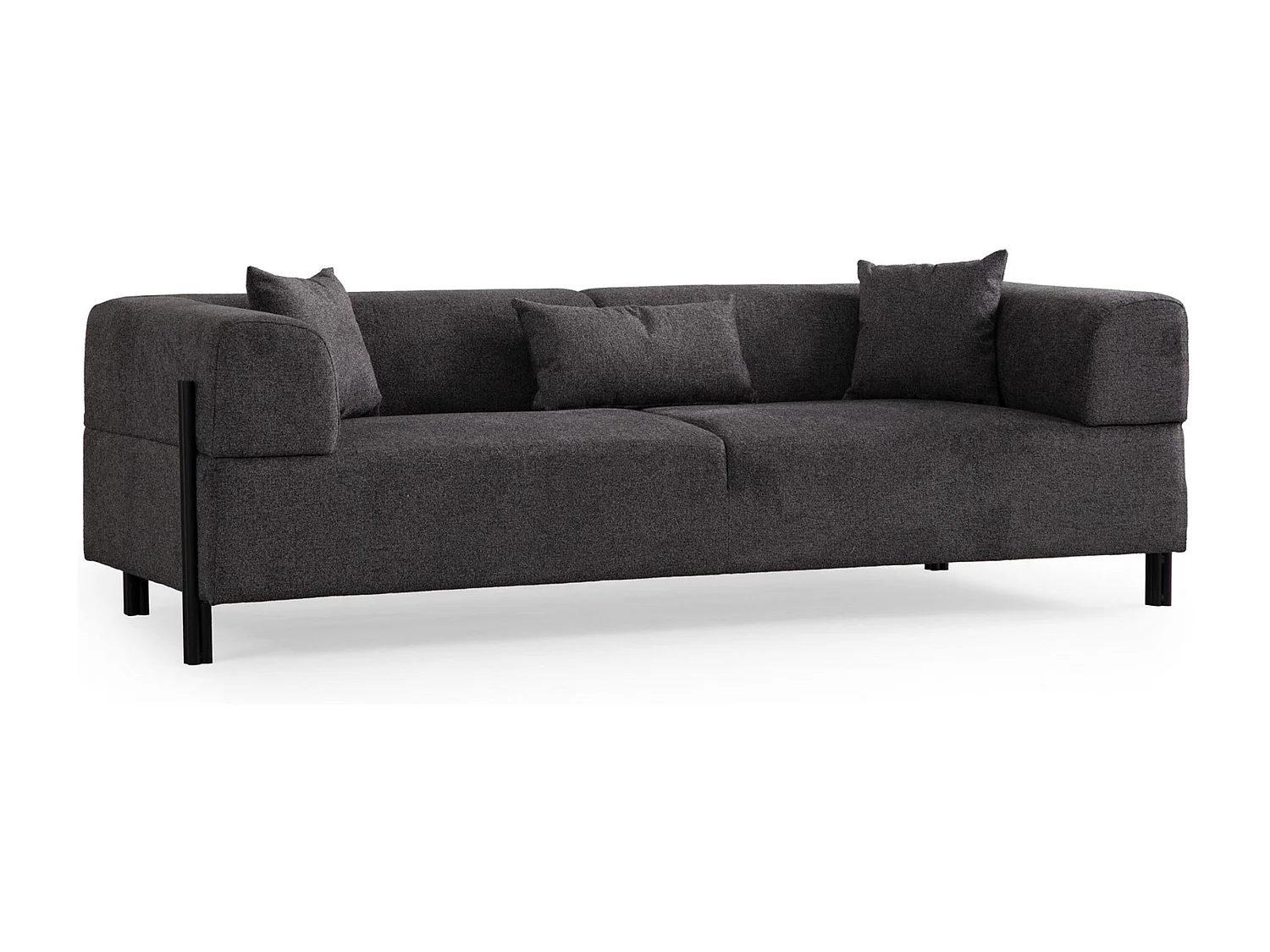 Canapé moderne 3 places Capertio Tissu Anthracite et Métal Noir