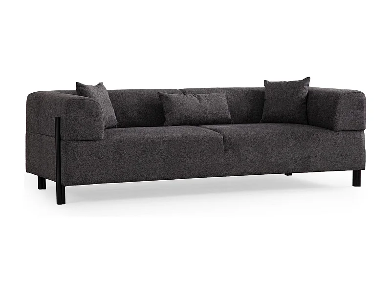Canapé moderne 3 places Capertio Tissu Anthracite et Métal Noir