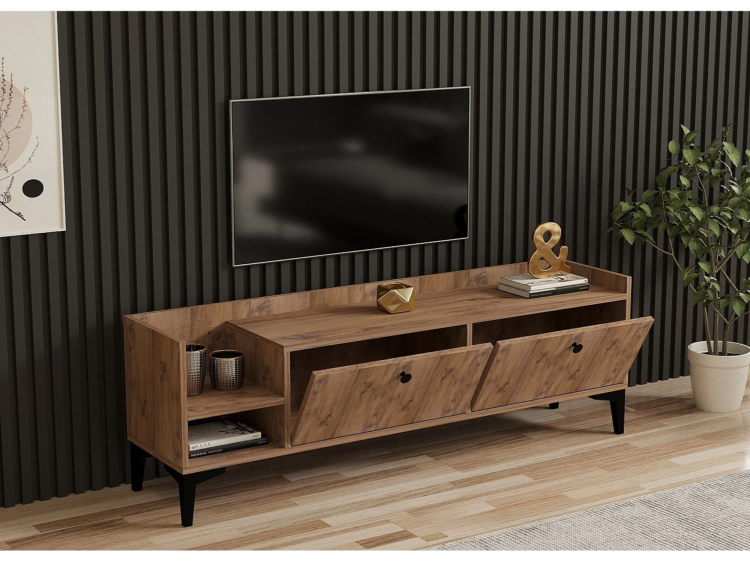 Mueble de TV – 150 cm de ancho – Pino Atlántico – Tablero de partículas recubierto de melamina