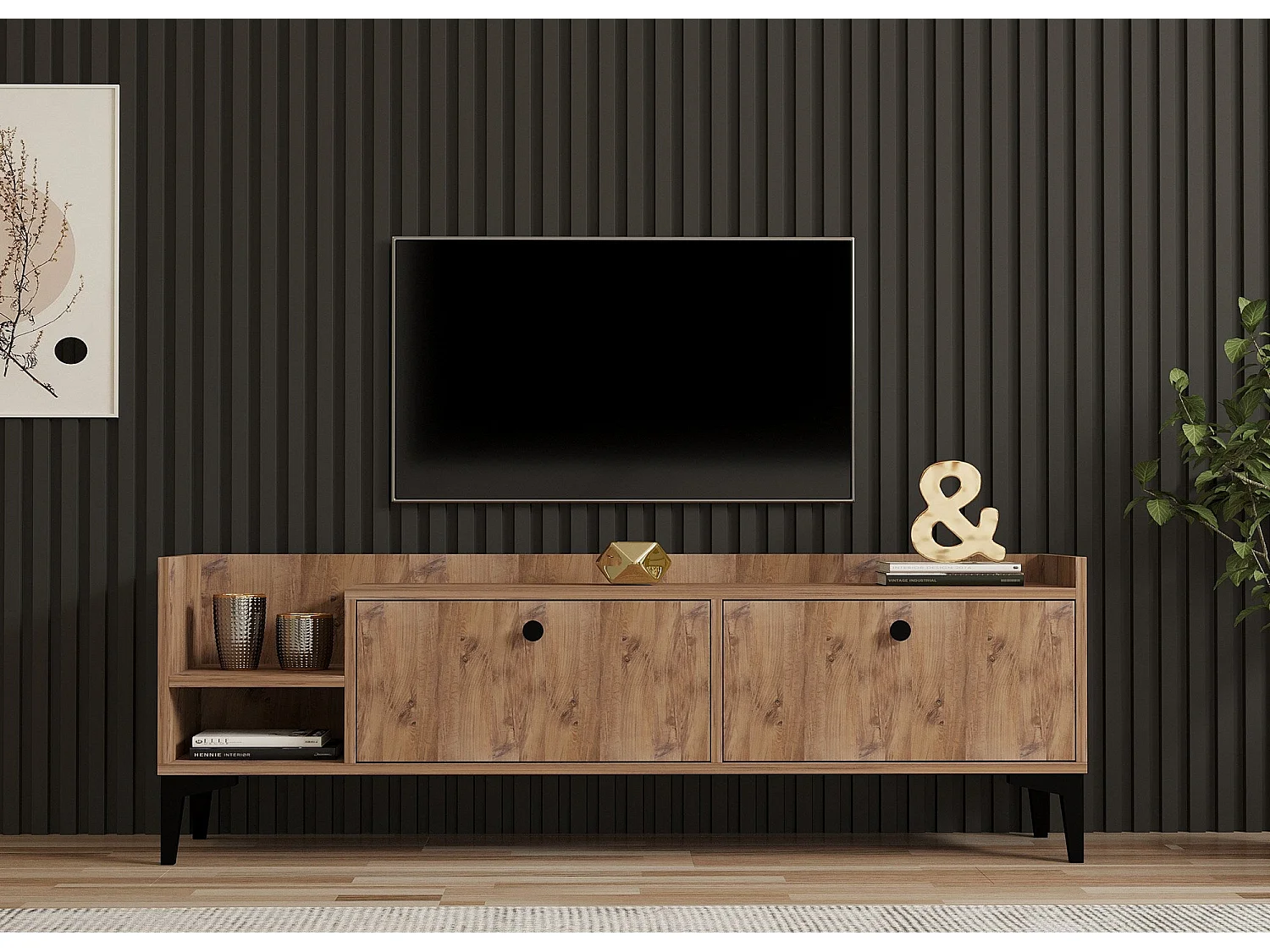 Mueble de TV – 150 cm de ancho – Pino Atlántico – Tablero de partículas recubierto de melamina