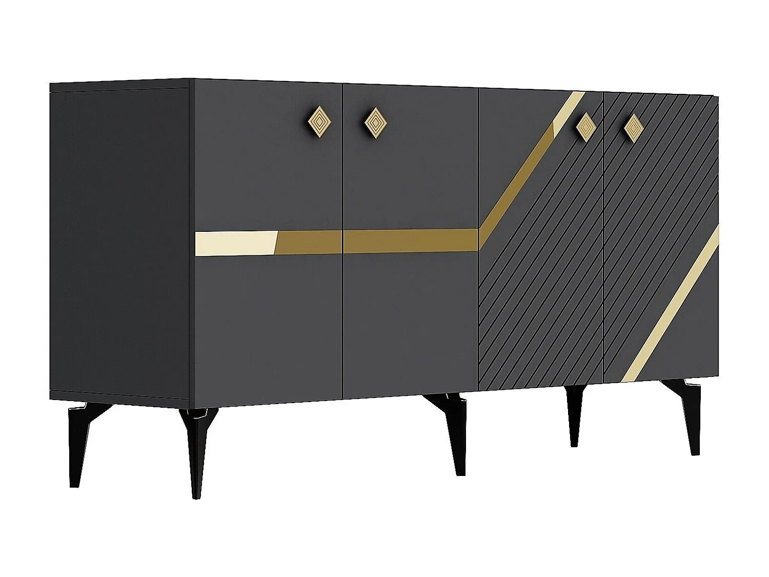 Aparador – 150cm x 40cm x 79cm – Antracite e Dourado – Melamina