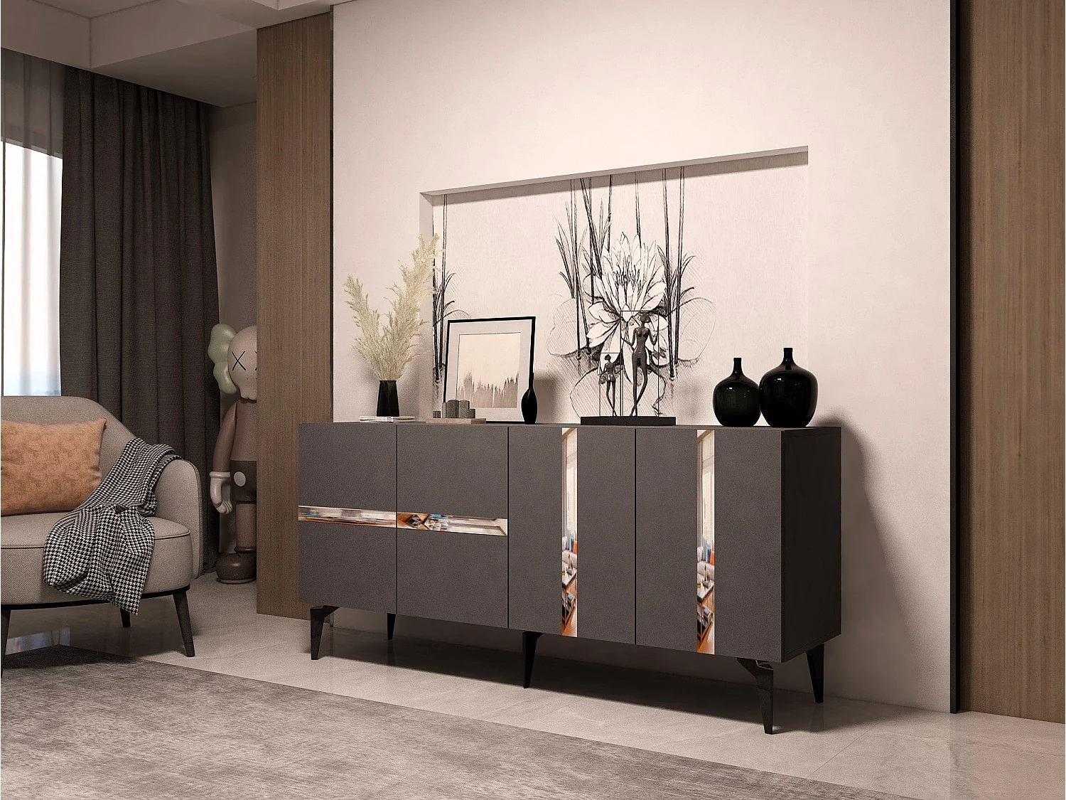 Aparador Vania Antracita Plata 150x79x40 cm