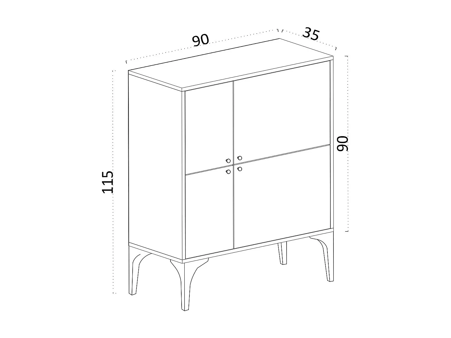 Aparador – 90 cm x 115 cm x 35 cm – Branco e dourado – Aglomerado de partículas revestido a melamina