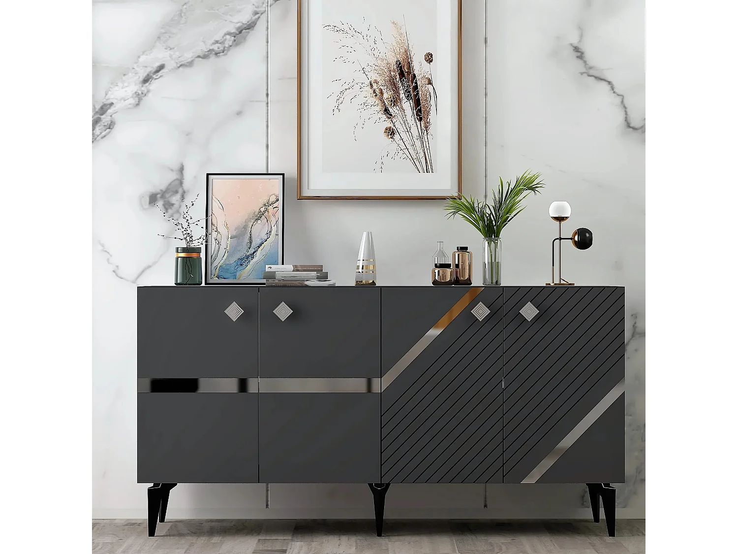 Aparador Iris Antracita Plata 150x79x40 cm