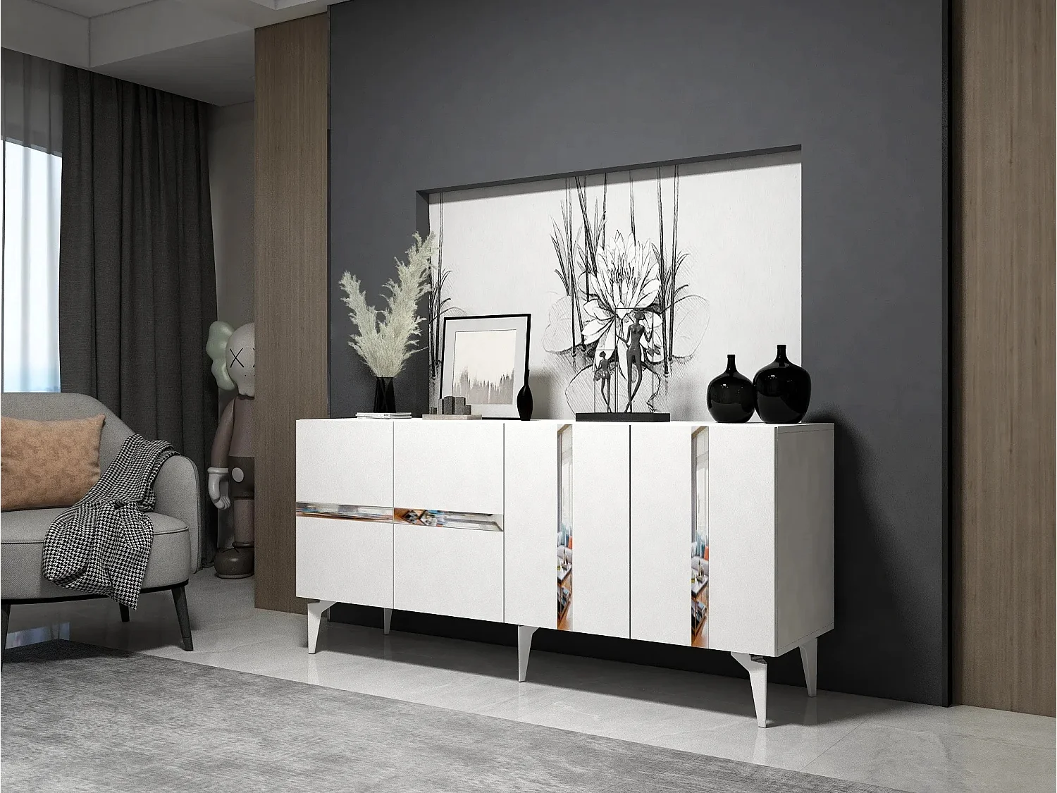 Aparador Vania Blanco Plata 150x40x79 cm