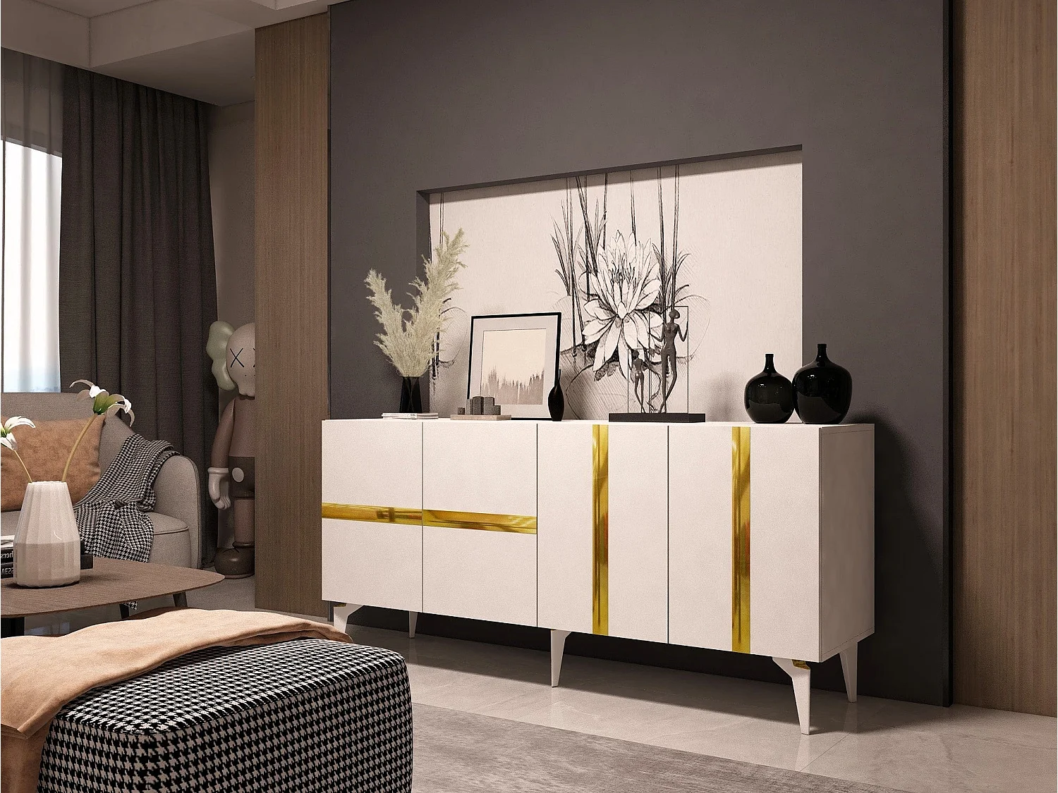 Aparador Vania Blanco dorado150x79x40 cm