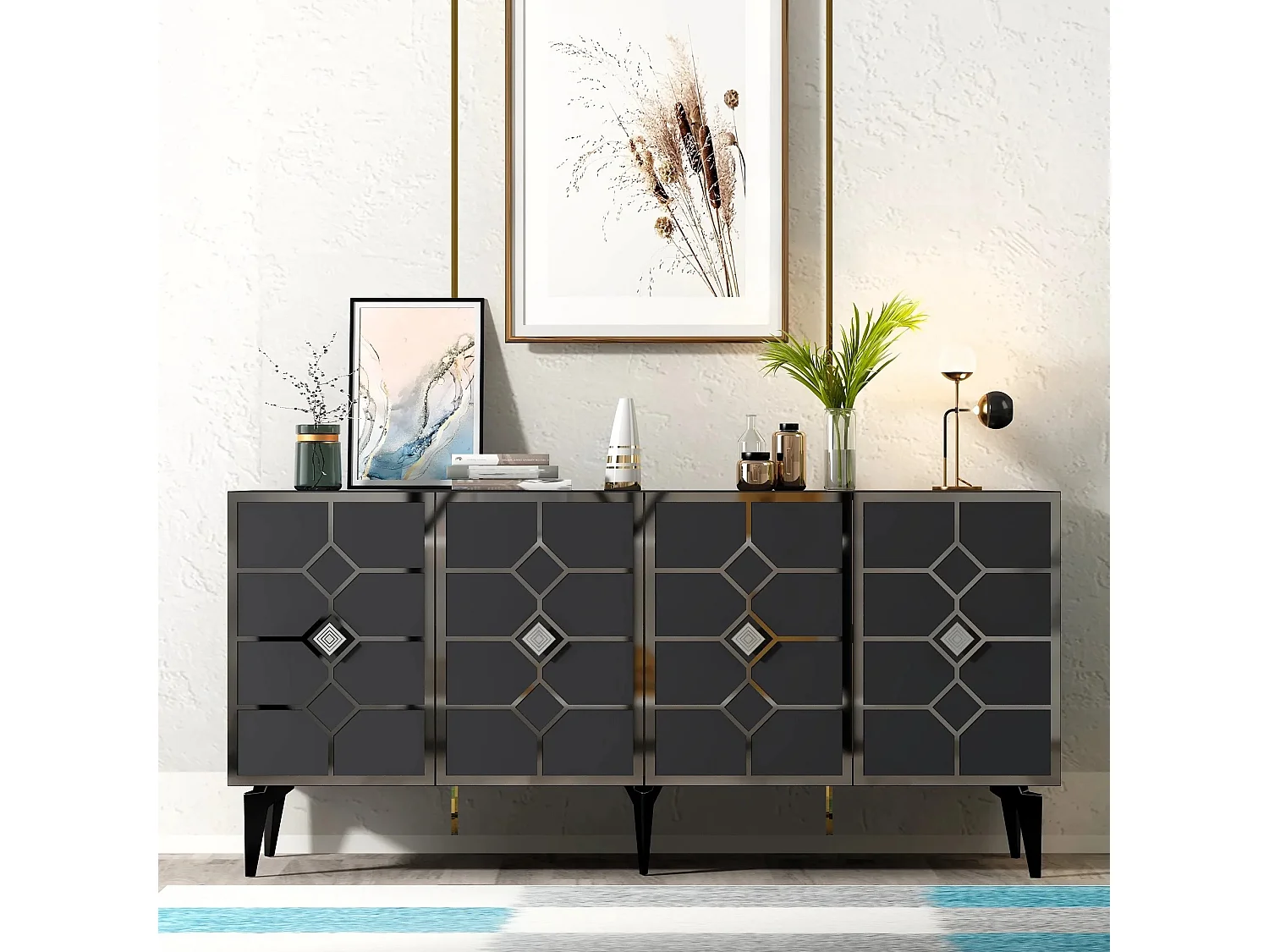 Aparador – 150 x 40 x 79 cm – Antracite e Prata – Painel de Partículas