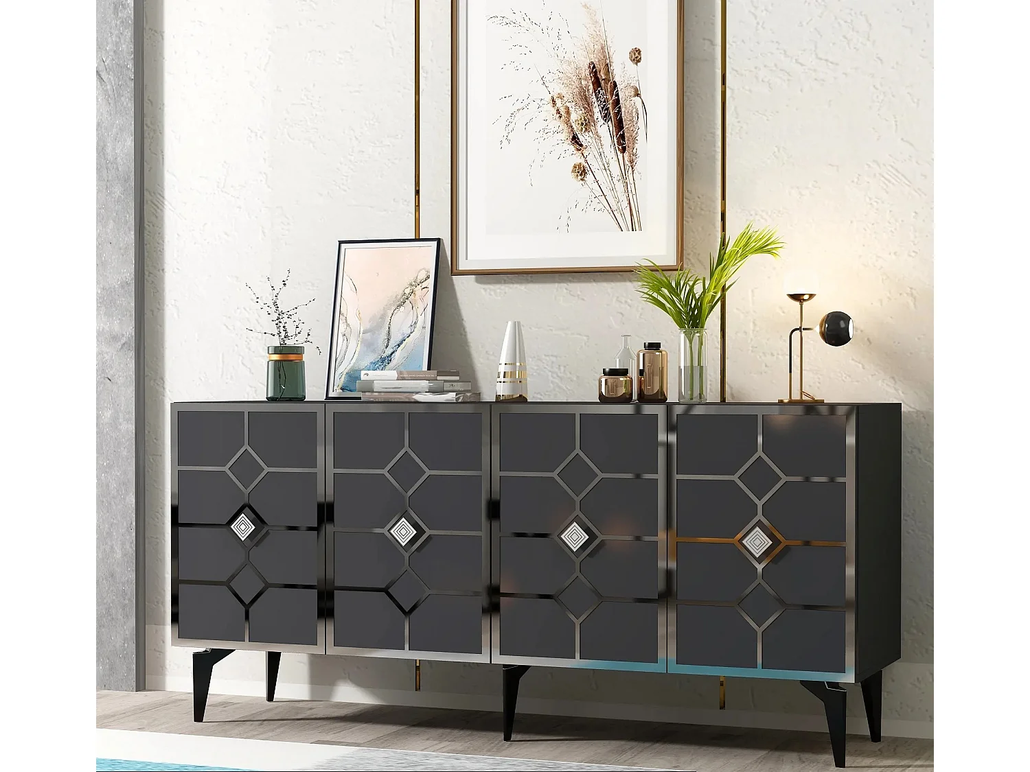 Aparador – 150 x 40 x 79 cm – Antracite e Prata – Painel de Partículas