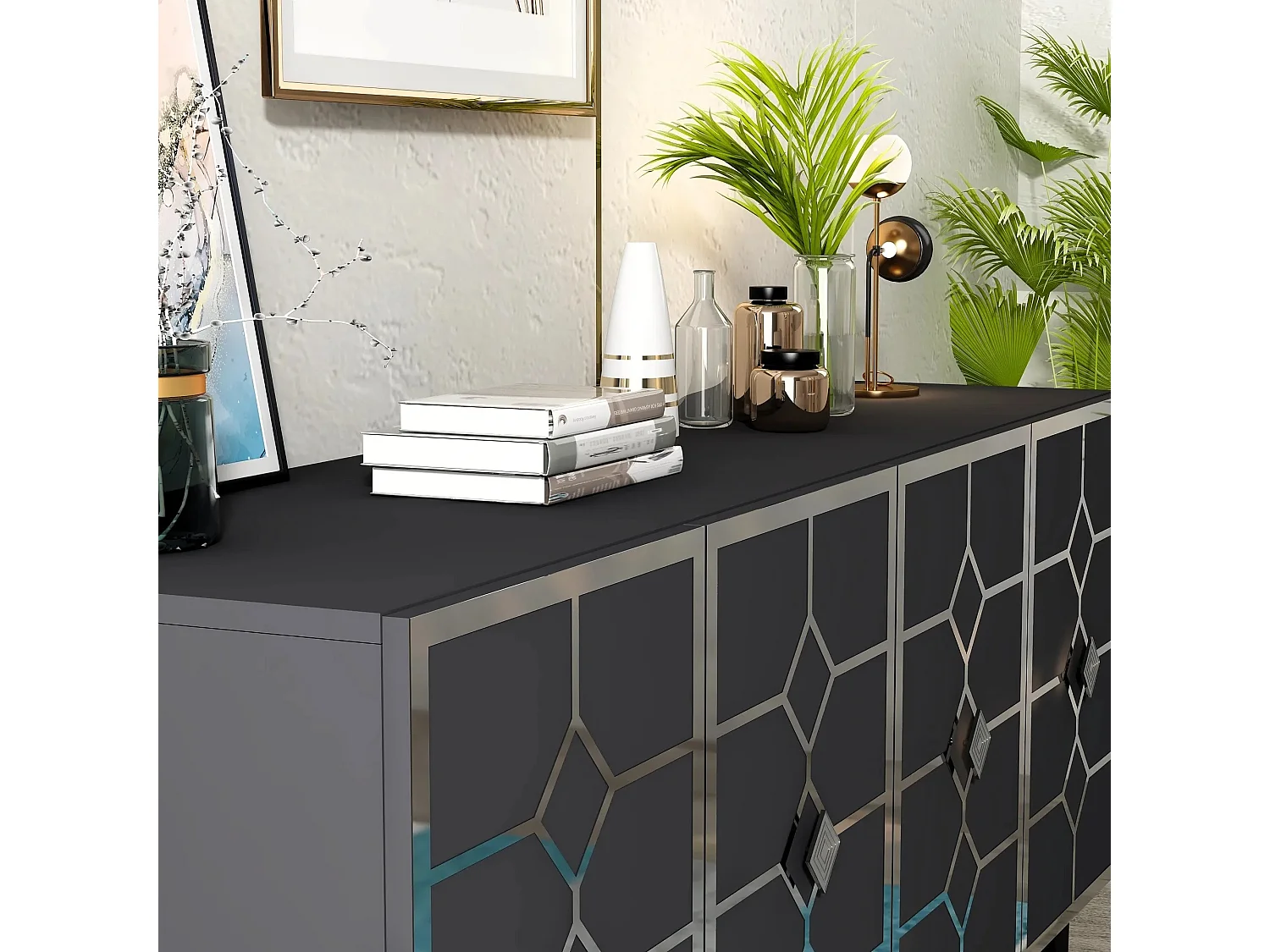 Aparador – 150 x 40 x 79 cm – Antracite e Prata – Painel de Partículas