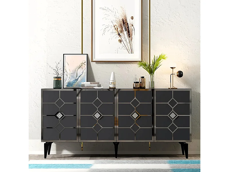 Aparador – 150 x 40 x 79 cm – Antracite e Prata – Painel de Partículas