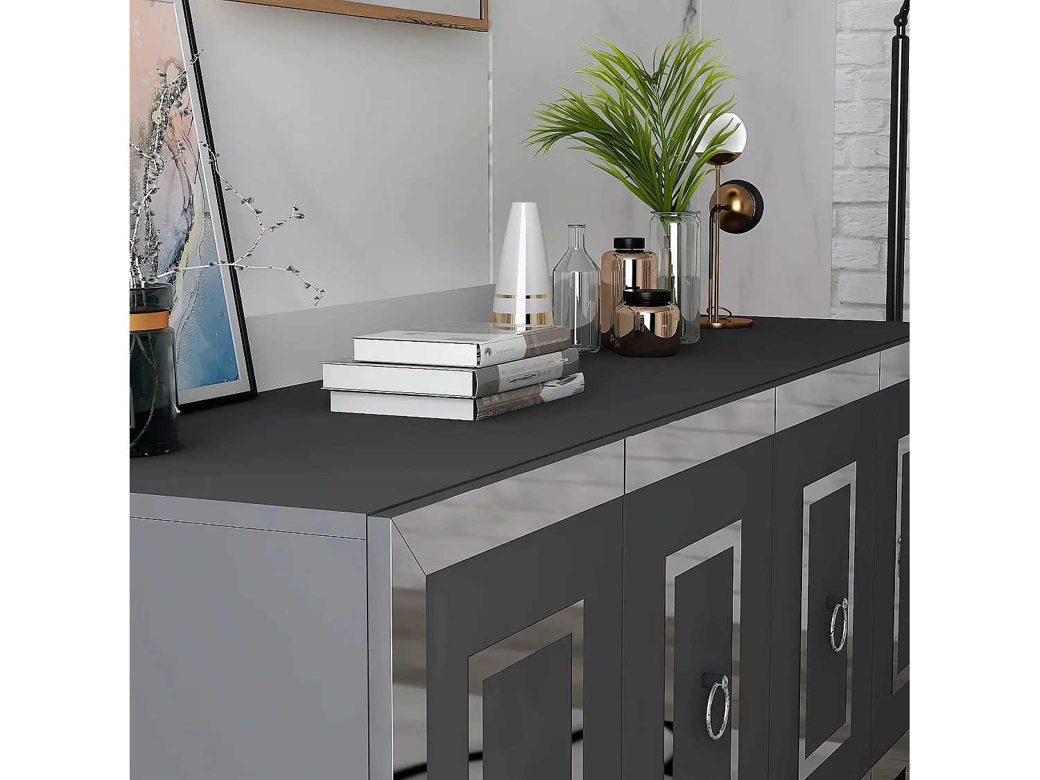 Aparador Karya Antracita Plata 150x79x40 cm