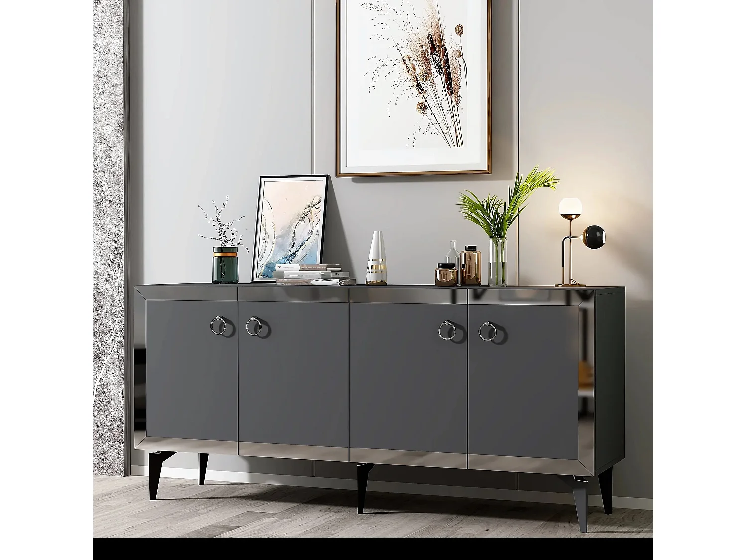 Aparador – 150cm x 40cm x 79cm – Antracite e Prata – Painéis de Partículas