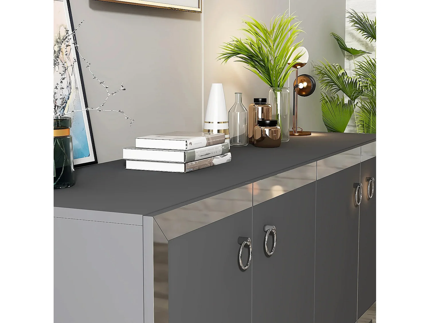 Aparador – 150cm x 40cm x 79cm – Antracite e Prata – Painéis de Partículas