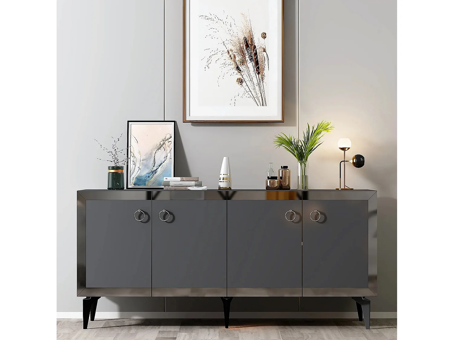 Aparador – 150cm x 40cm x 79cm – Antracite e Prata – Painéis de Partículas