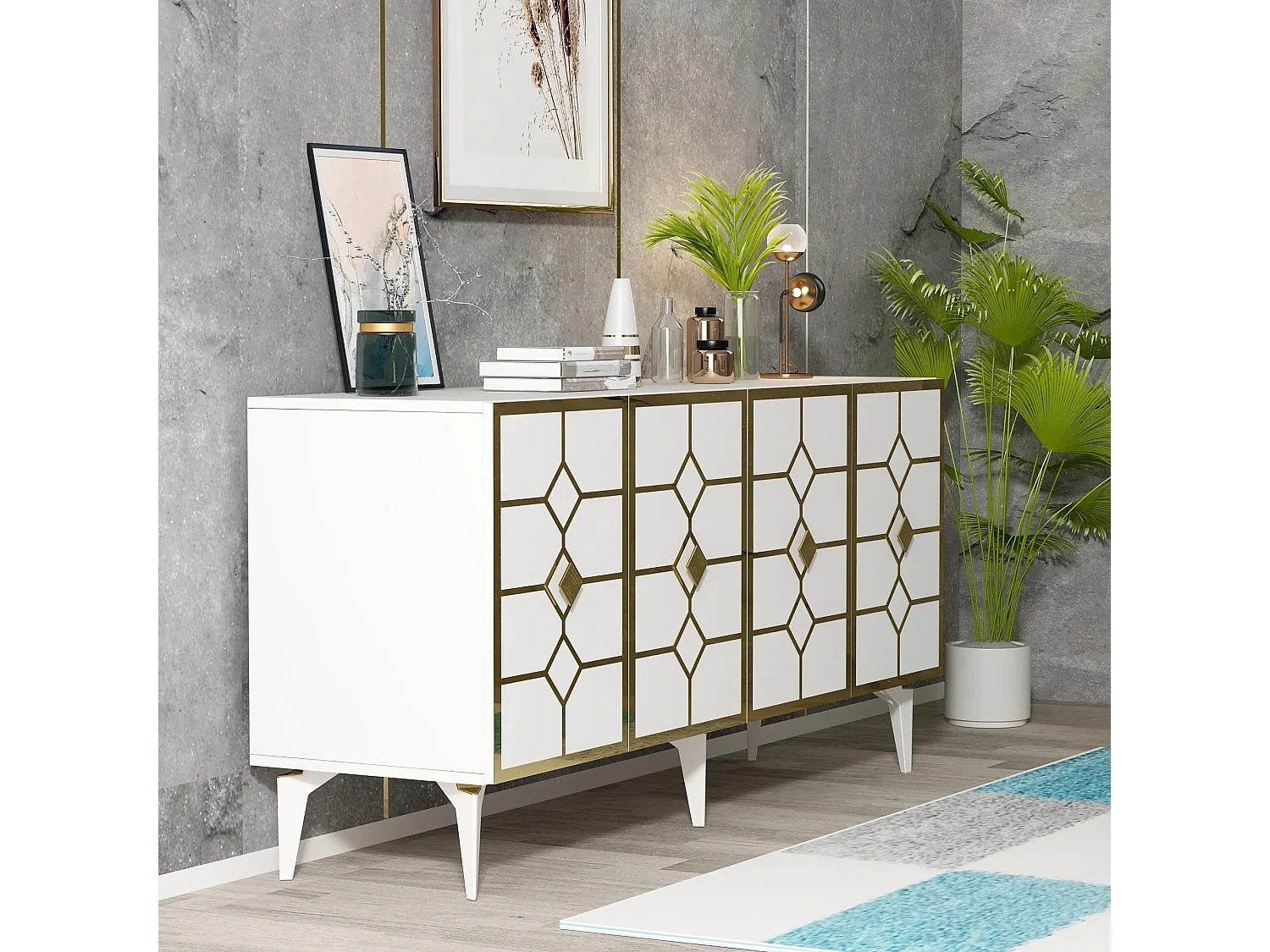 Aparador Cagla Blanco dorado150x79x40 cm