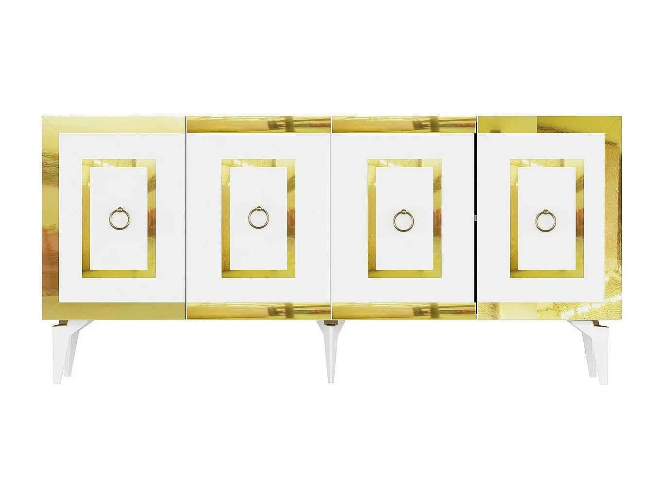 Buffet style art déco Karinox L150cm Blanc et Effet miroir Or