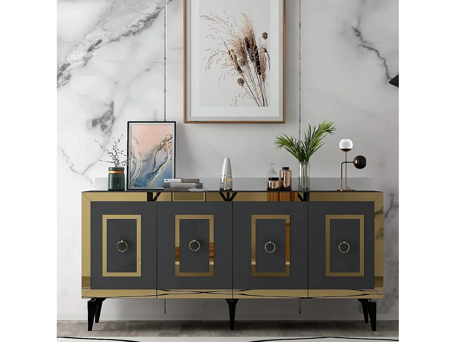 Aparador Karya Antracita dorado150x79x40 cm