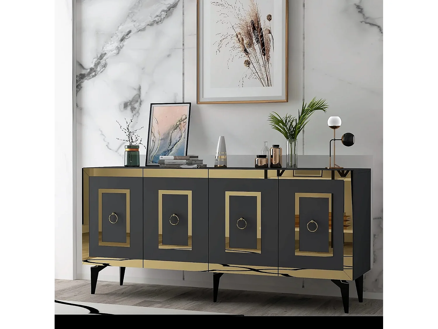 Aparador Karya Antracita dorado150x79x40 cm