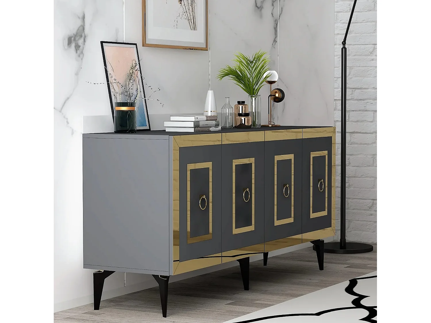 Aparador Karya Antracita dorado150x79x40 cm