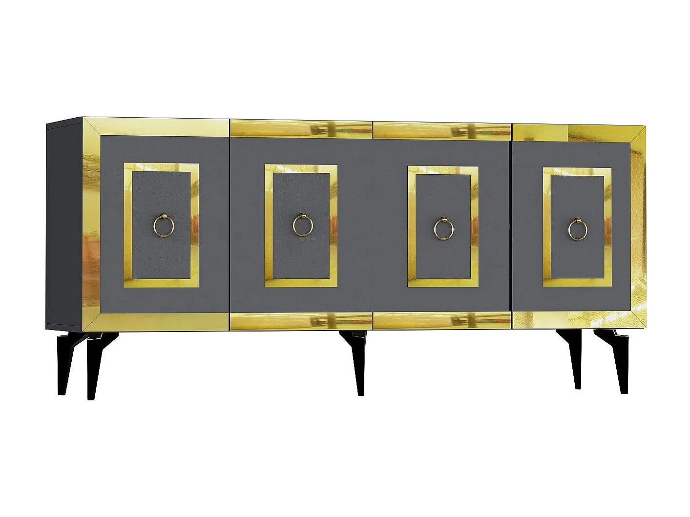 Aparador – 150 cm x 40 cm x 79 cm – Antracite e Dourado – Painéis de Partículas Revestidos a Melamina