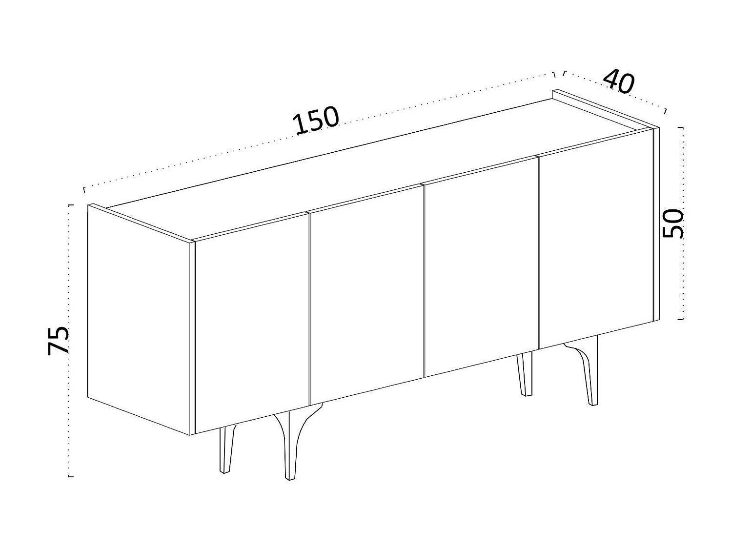 Aparador – 150 cm x 75 cm x 40 cm – Branco e Dourado – 100% Melamina Revestida