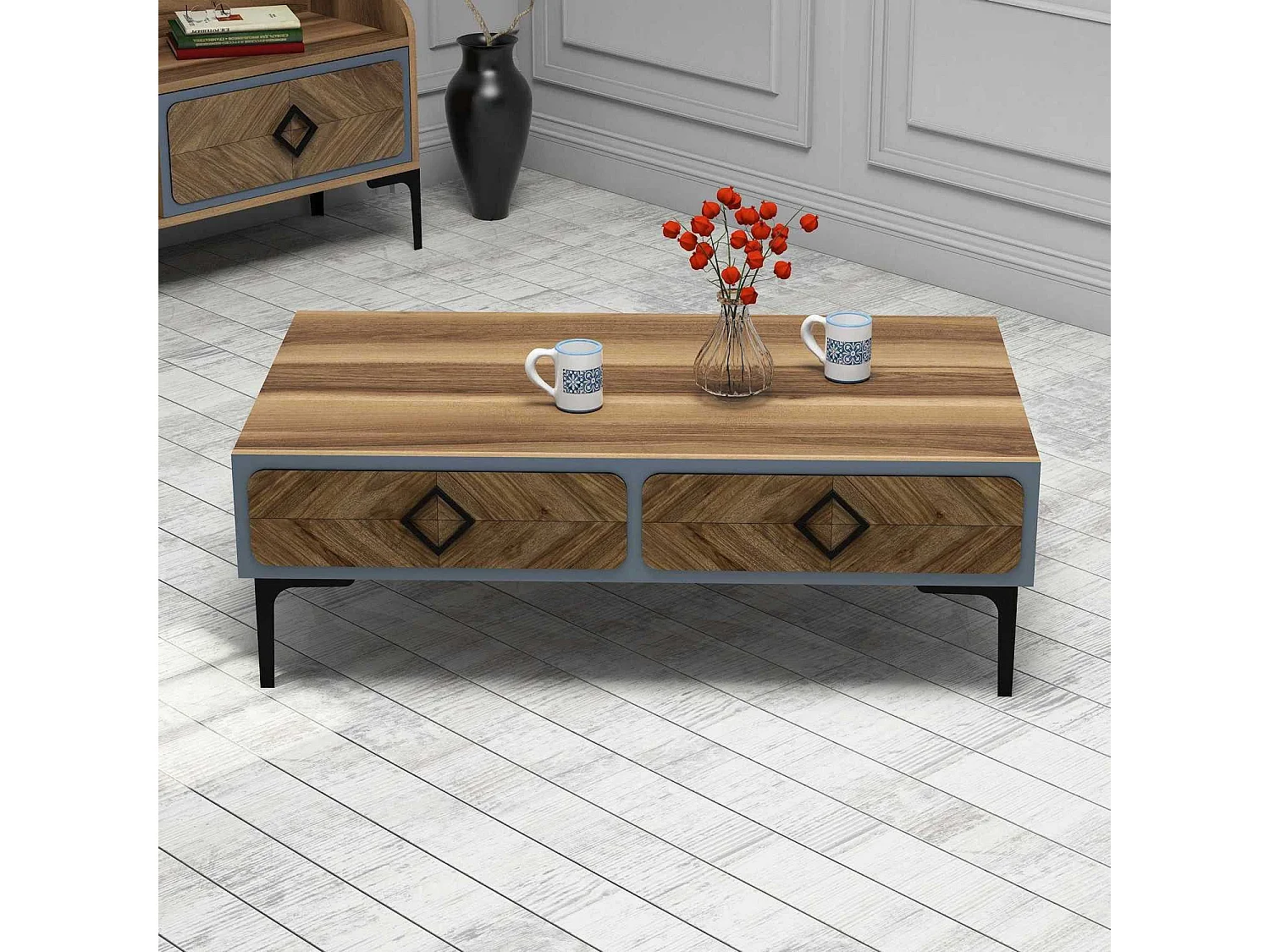 Ensemble de Meubles de Salon lebon 3 meubles Bois foncé et Bleu