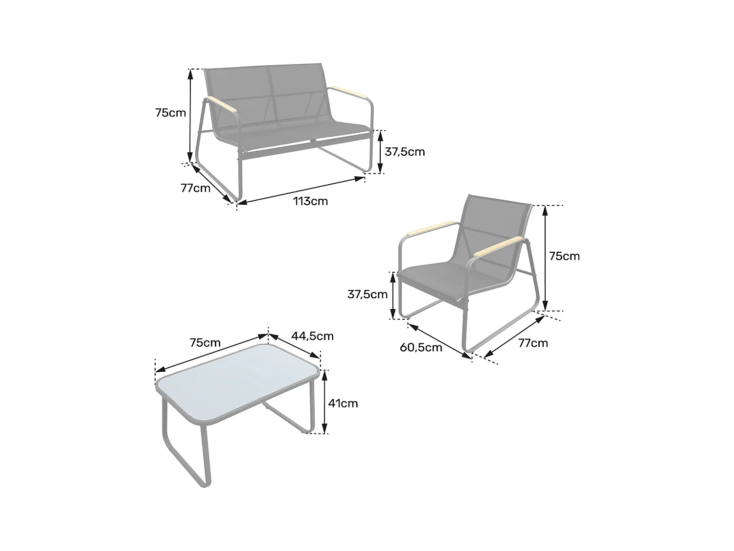 Aluminium-Gartenmöbel 4-Sitzer anthrazit TENERIFE