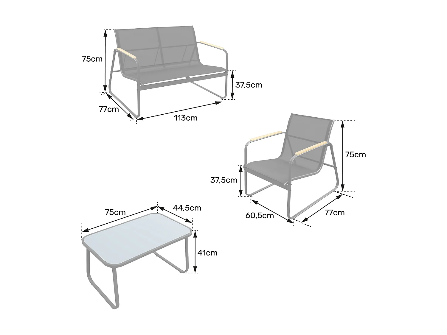 Aluminium tuinset 4 zits antraciet TENERIFE