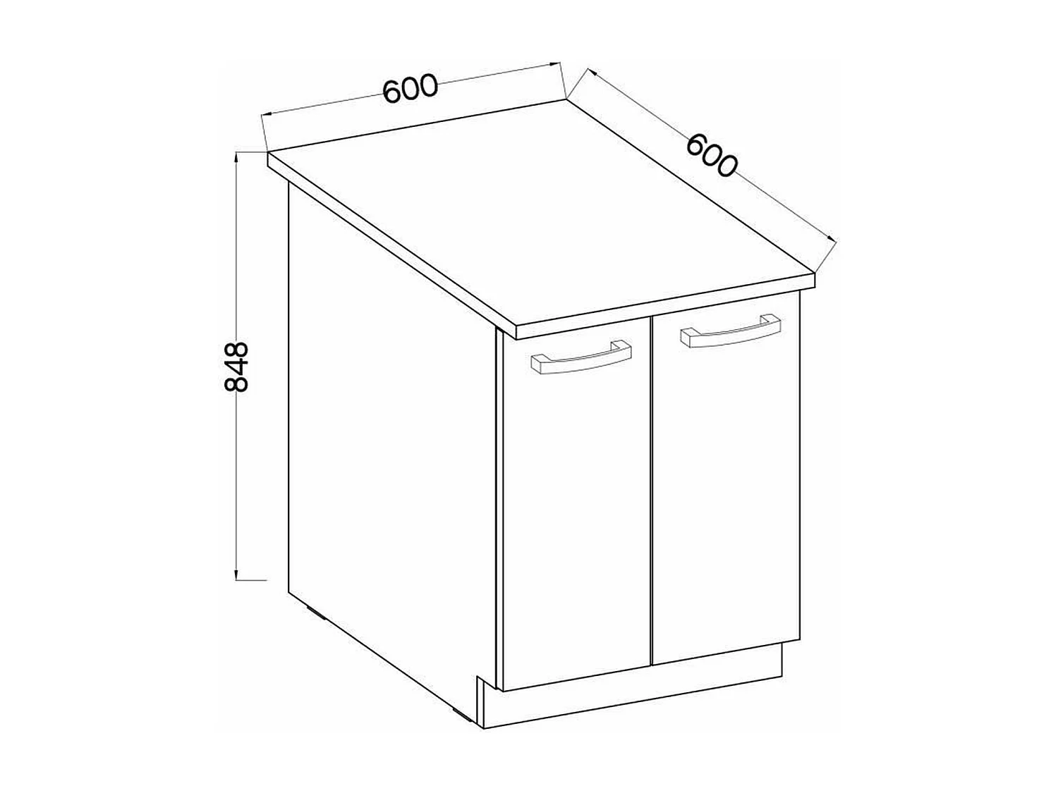 Meuble bas 2 portes battantes - Gris mat - 60 x 51,6 x 85 cm - LASSEN